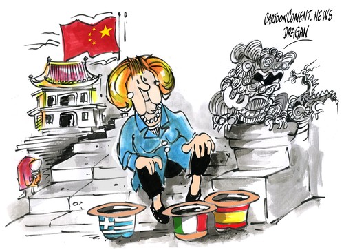 Cartoon: Angela Merkel-en China (medium) by Dragan tagged angela,merkel,alemania,china,crisis,grecia,italia,espana,deuda,publica,politics,cartoon
