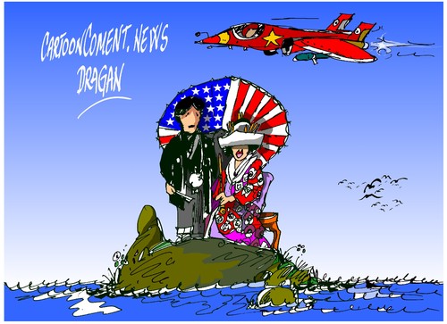 Cartoon: China-Japon-EEUU (medium) by Dragan tagged china,japon,eeuu,mar,oriental,senkaku,diaoyu,politics,cartoon