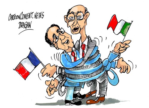 Cartoon: Francois Hollande-Enrico Letta (medium) by Dragan tagged francois,hollande,enrico,letta,francia,italia,cricis,economica,eliseo,politics,cartoon