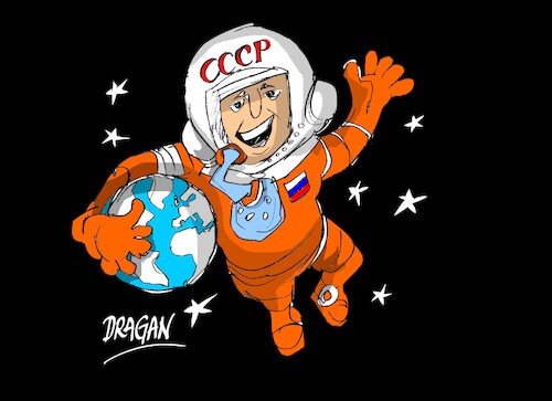 Cartoon: Gagarin-12 de abril de 1961 (medium) by Dragan tagged yuri,alekseyevich,gagarin,de