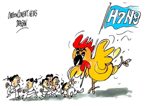 Cartoon: H7N9-salto (medium) by Dragan tagged h7n9,china,gripe,aviar,salud,cepa,cartoon