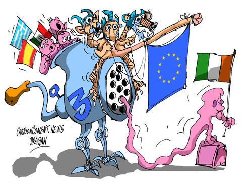 Cartoon: Irlanda-troika (medium) by Dragan tagged irlanda,union,europea,rescate,troika,eurozona,ue,crisis,politics,cartoon
