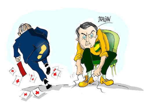 Cartoon: Jair Bolsonaro-Nelson Teich (medium) by Dragan tagged jair,bolsonaro,nelson,teich,brazil