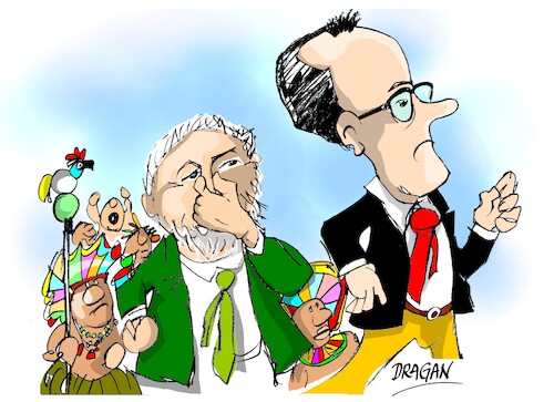Cartoon: Lula da Silva-Friedrich Merz (medium) by Dragan tagged lula,da,silva,friedrich,merz,alemania,braqzil,para