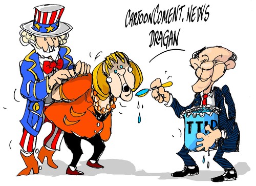 Cartoon: Mercel-Obama-TTIP (medium) by Dragan tagged angela,mercel,barack,obama,ttip,politics,cartoon