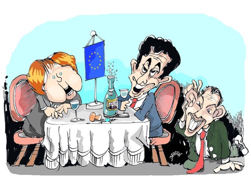 Cartoon: Merkel- Sarkozy- Blair (medium) by Dragan tagged palacio,del,eliseo,merkel,sarkozy,blair,union,europea,politics