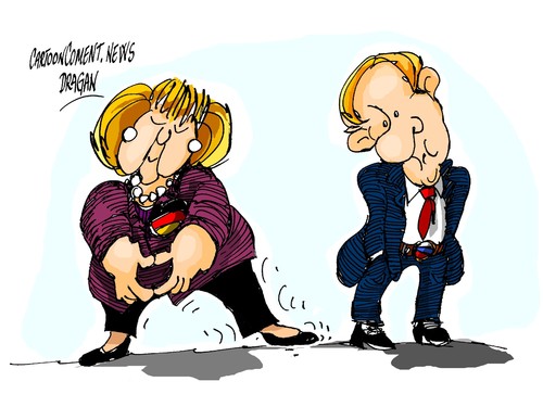 Cartoon: Merkel-Putin-acercamiento (medium) by Dragan tagged vladimir,putin,rusia,angela,merkel,alemania,nazi,7o,anos,aniversario,politics,cartoon
