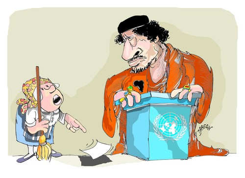 Cartoon: Muamar Gadafi (medium) by Dragan tagged muamar,gadafi,naciones,unidas,libia,politics