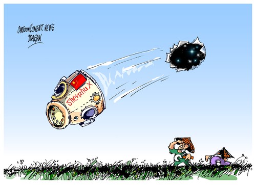 Cartoon: Shenzhu X (medium) by Dragan tagged shenzhu,china,capsula,espacial,astronauta,cartoon
