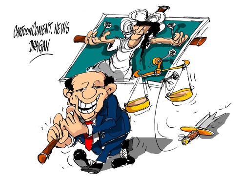 Cartoon: Silvio Berlusconi-protesta (medium) by Dragan tagged silvio,berlusconi,italia,justicia,condena,politics,cartoon
