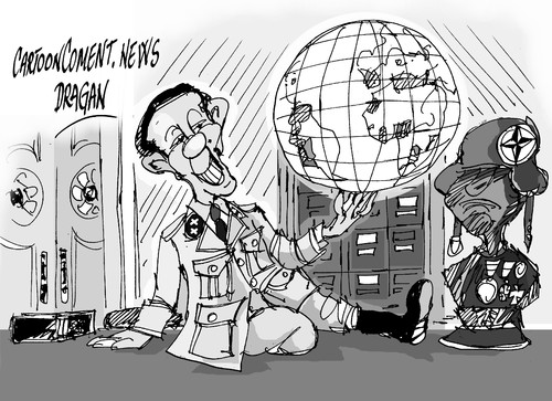 Cartoon: The Great Dictator (medium) by Dragan tagged the,great,dictator,barack,obama,jens,stoltenberg,otan,eeuu,rusdia,ukrania,politics,cartoon