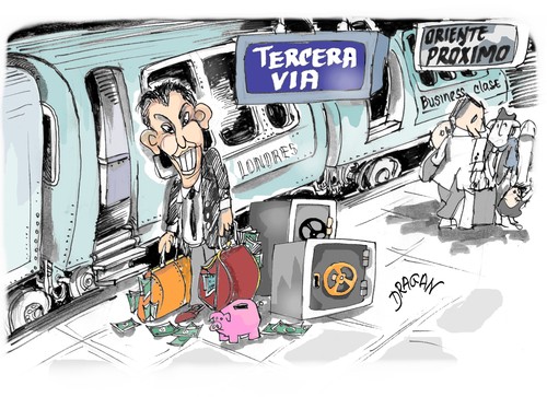 Cartoon: Tony Blair-la Tercera via (medium) by Dragan tagged tony,blair,kurdistan,iraqu,george,bush,ui,energy,corporation,industria,petrolifera,oriente,proximo,reino,unido,politics,caretoon