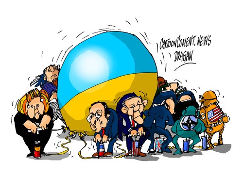 Cartoon: Ucrania-globo (medium) by Dragan tagged ucraina,rusia,alemania,francia,estados,unidos,eu,politics,cartoon