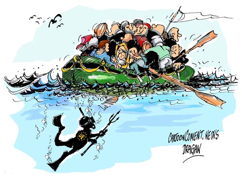 Cartoon: UE Eurosur (medium) by Dragan tagged cartoon,politics,papeles,sin,inmigrantes,mediteraneo,fronmteras,eurosur,pateras,europea,union,ue