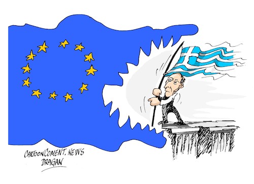 Cartoon: Yanis Varoufakis-UE-Grecia (medium) by Dragan tagged yanis,varoufakis,ue,grecia