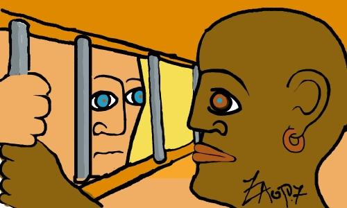 Cartoon: discrimination2 (medium) by johnxag tagged discrimination,black,white,bars,prison,jail
