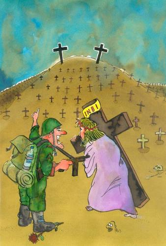 Cartoon: war is not over yet (medium) by johnxag tagged cross,christ,jesus,johnxag,easter,war