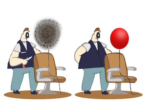 Cartoon: Barber vs Balloon... (medium) by berk-olgun tagged barber,vs,balloon