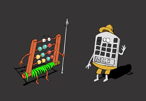 Cartoon: Calculator vs Abacus... (medium) by berk-olgun tagged calculato,vs,abacus