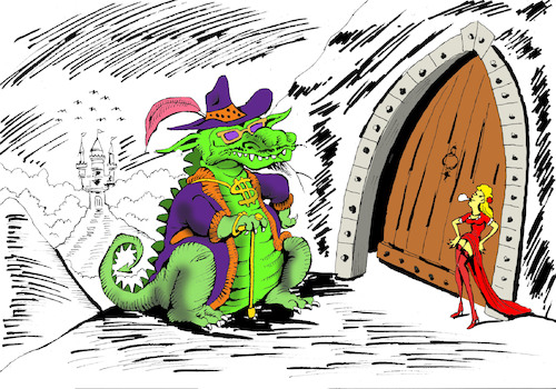 Cartoon: Dragon and the Princess... (medium) by berk-olgun tagged dragon,and,the,princess