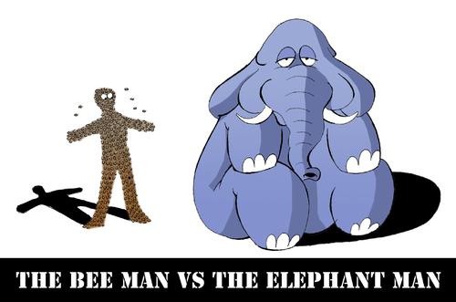 Cartoon: The Bee Man vs The Elephant Man (medium) by berk-olgun tagged the,vs,man,bee,elephant