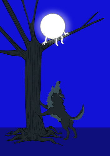 Cartoon: Wolf and the Moon... (medium) by berk-olgun tagged wolf,and,the,moon