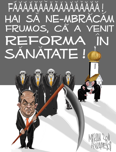 Cartoon: health reform in Romania (medium) by Marian Avramescu tagged mmmmmm