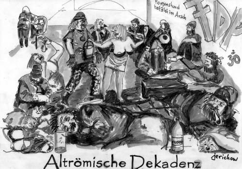 Cartoon: Altrömische Dekadenz (medium) by jerichow tagged hartz4,sozialpolitik,westerwelle,dekadenz,altrömisch,fdp,satire,dekadenz,guido westerwelle,sozialpolitik,altrömisch,hartz,arbeit,job,beruf,arbeitslosigkeit,fdp,guido,westerwelle