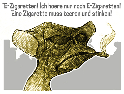 Cartoon: E-Zigarette (medium) by jenapaul tagged zigarette,rauchen,elektrozigarette,humor,alien,ausserirdische,zigaretten
