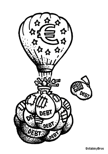 Cartoon: Euro and the debt bw (medium) by svitalsky tagged euro,europa,reduce,debt,illustration,cartoon,color,svitalsky,svitalskybros,dept,schuld,eurozone,eurozona,finance,financial,money,finanz,finanzen,geld,euro,finanzkrise,wirtschaftskrise,europa