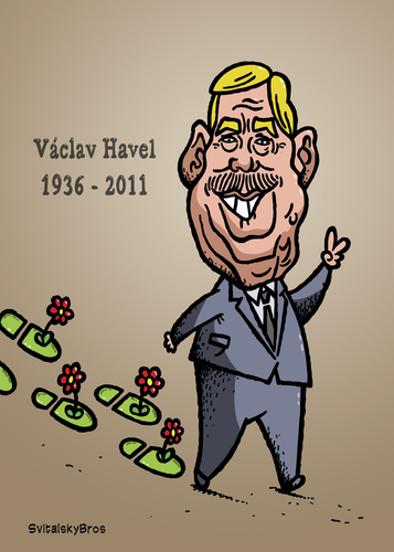 Cartoon: Vaclav Havel died (medium) by svitalsky tagged svitalskybros,svitalsky,caricature,illustration,color,cartoon,kommunismus,peace,fight,war,cold,communism,freedom,love,tschechien,cesky,prezident,bohemia,czechoslovakia,czech,revolution,politic,75,former,president,died,havel,vaclav,vaclav havel,vaclav,havel