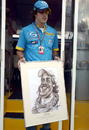 Cartoon: Alonso with my caricature (small) by zsoldos tagged f1 alonso