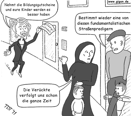Cartoon: Mission Bildungspaket (medium) by TDT tagged kinder,bildungsgutschein,iv,hartz,bildungspaket,leyen