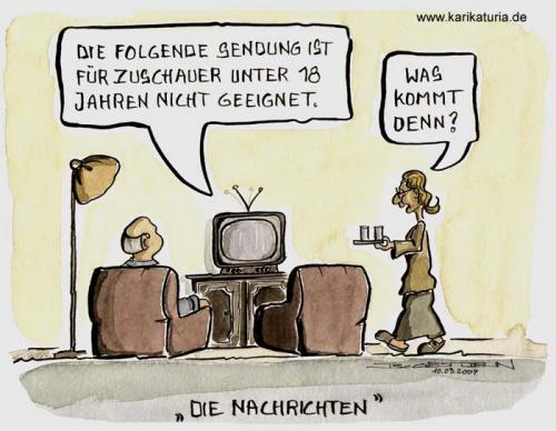 Cartoon: Nachrichten (medium) by Bernd Ötjen tagged amok,amoklauf,amokläufer,news,aktuell,nachrichten,fernsehen,horrorfilm,gruseln,entsetzen,schreck,grausam,tagesschau,heute,ndr