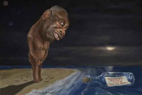 Cartoon: Gbagbo on the  Desert Island (medium) by Fred Makubuya tagged coast,ivory,gbagbo,african,dictators,civil,war