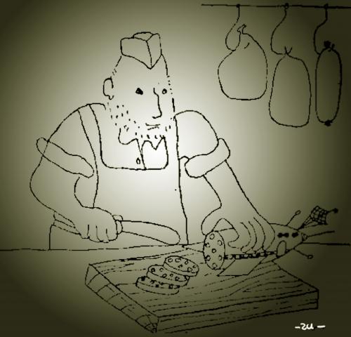 Cartoon: butcher (medium) by zu tagged butcher,raketa,scifi
