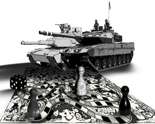 Cartoon: Civilians on the field (medium) by zu tagged war,civil,tank
