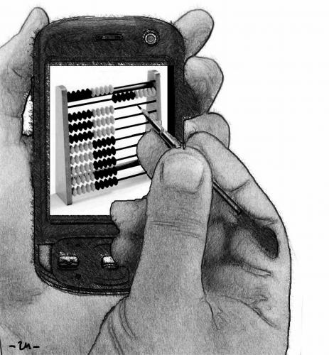Cartoon: mobile calculator (medium) by zu tagged pda,mobile,phone,palm,calculator