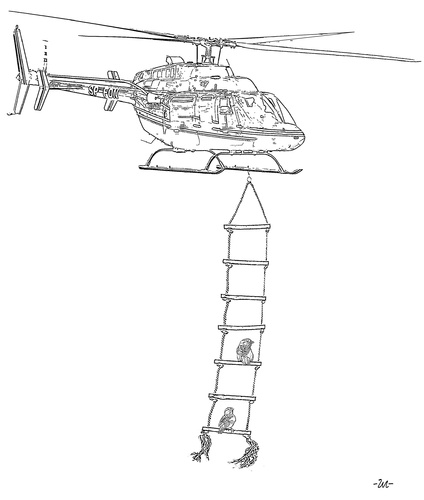 Cartoon: stowaway (medium) by zu tagged stowaway,helicopter,sparrow,ladder