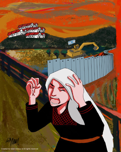 Cartoon: Palestinian Scream (medium) by islamashour tagged palestine,activism,army,israelis,occupation,calcartoonist,politi,israel,bank,west,palestinian,soldiers,settlements,israeli,women,scream,palestinianthe