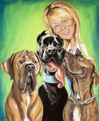 Cartoon: Alena and her dogs (medium) by Avel tagged caricature