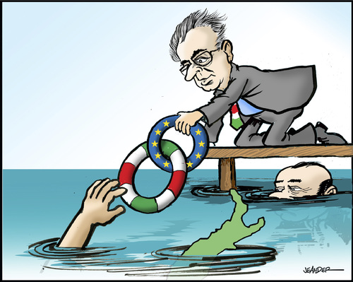 Cartoon: Monti  the rescuer (medium) by jeander tagged italy,euro,crises,monti,mario,monti,italien,euro,finanzen