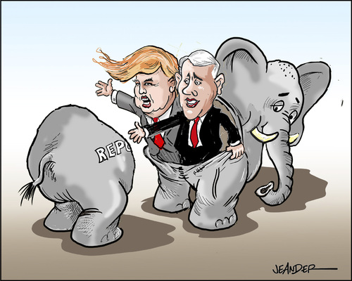 Cartoon: Presidential candidates (medium) by jeander tagged donald,trump,mike,pence,gop,republican,party,president,election,donald,trump,mike,pence,gop,republican,party,president,election