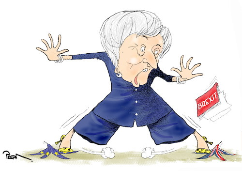 Cartoon: The Brexit Saga (medium) by Popa tagged brexit,theresa,may,uk,eu,european,union,vote