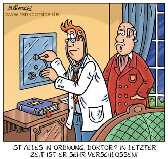 Cartoon: verschlossen (medium) by pentrick tagged geldschrank,safe,doktor,doctor,verschlossen,secretive,mann,man,lord,