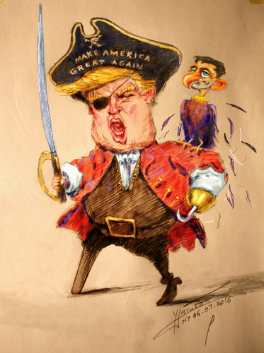 Cartoon: Trump-the short fingers Pirate (medium) by ylli haruni tagged donald,teump,paul,ryan,gop,election,presidents