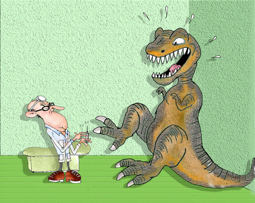 Cartoon: please exaggeration! (medium) by hakanipek tagged google,translate,fear,dinosaur,vaccines,doctors,examination