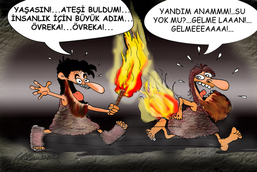 Cartoon: The discovery of the fire2 (medium) by hakanipek tagged bulus,gecmis,kesif,ates,magara,the