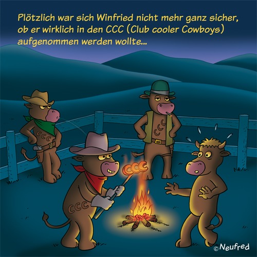 Cartoon: Dazugehören ist alles!!! (medium) by neufred tagged mutprobe,sitten,rauhe,brandeisen,kühe,cowboys