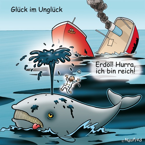 Cartoon: Glück im Unglück (medium) by neufred tagged ölquelle,umweltverschmutzung,ölpest,öl